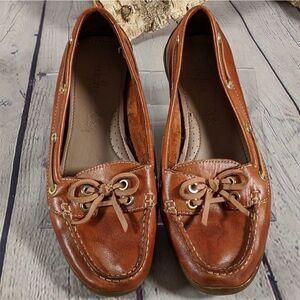 Footglove Leather Wide Fit Bow Boat Shoes Loafers